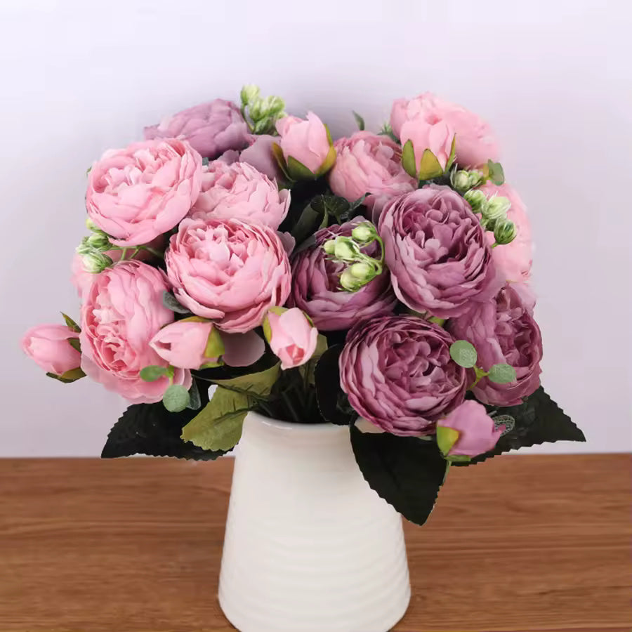 30cm Rose Pink Silk Bouquet Peony Artificial Flowers