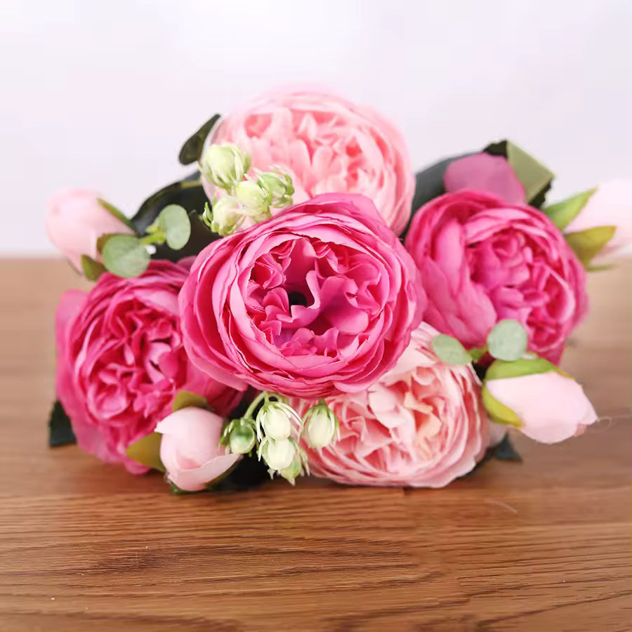 30cm Rose Pink Silk Bouquet Peony Artificial Flowers