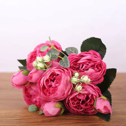 30cm Rose Pink Silk Bouquet Peony Artificial Flowers