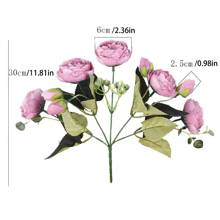 30cm Rose Pink Silk Bouquet Peony Artificial Flowers