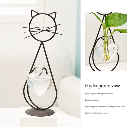 Hydroponic Glass Heart Vase With Metal Holder