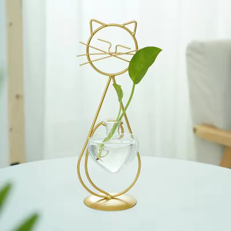 Hydroponic Glass Heart Vase With Metal Holder