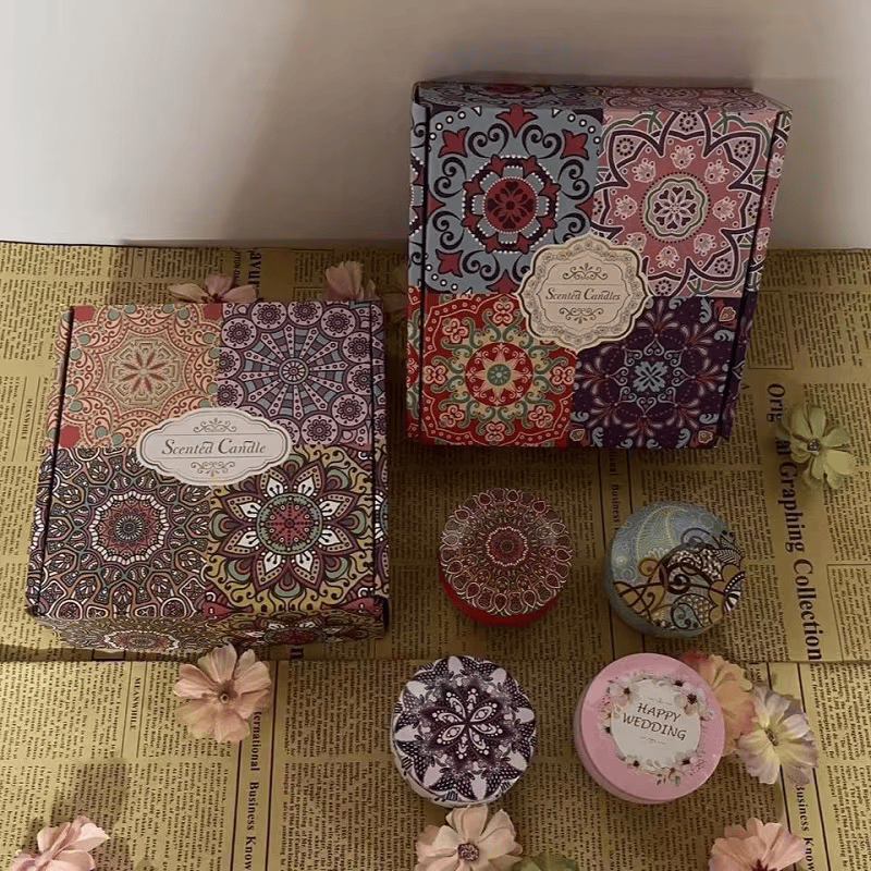 1/4PCS Vintage Scented Candles Soy Wax Candle Jars Flower Fragrance Scent