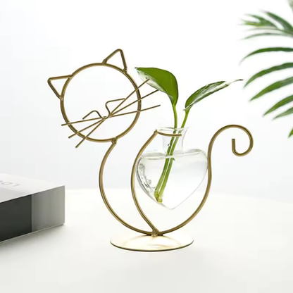 Hydroponic Glass Heart Vase With Metal Holder