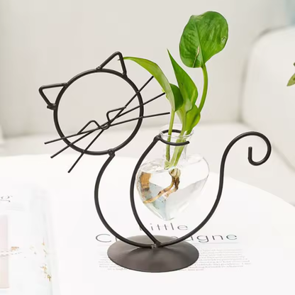 Hydroponic Glass Heart Vase With Metal Holder