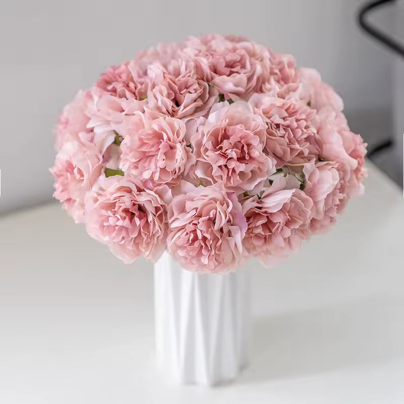 Pink Silk Artificial Peony Bouquet Flowers
