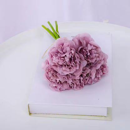 Pink Silk Artificial Peony Bouquet Flowers