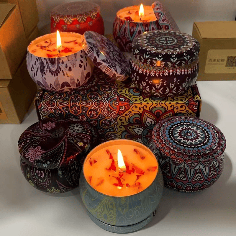 1/4PCS Vintage Scented Candles Soy Wax Candle Jars Flower Fragrance Scent
