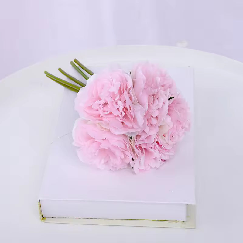 Pink Silk Artificial Peony Bouquet Flowers