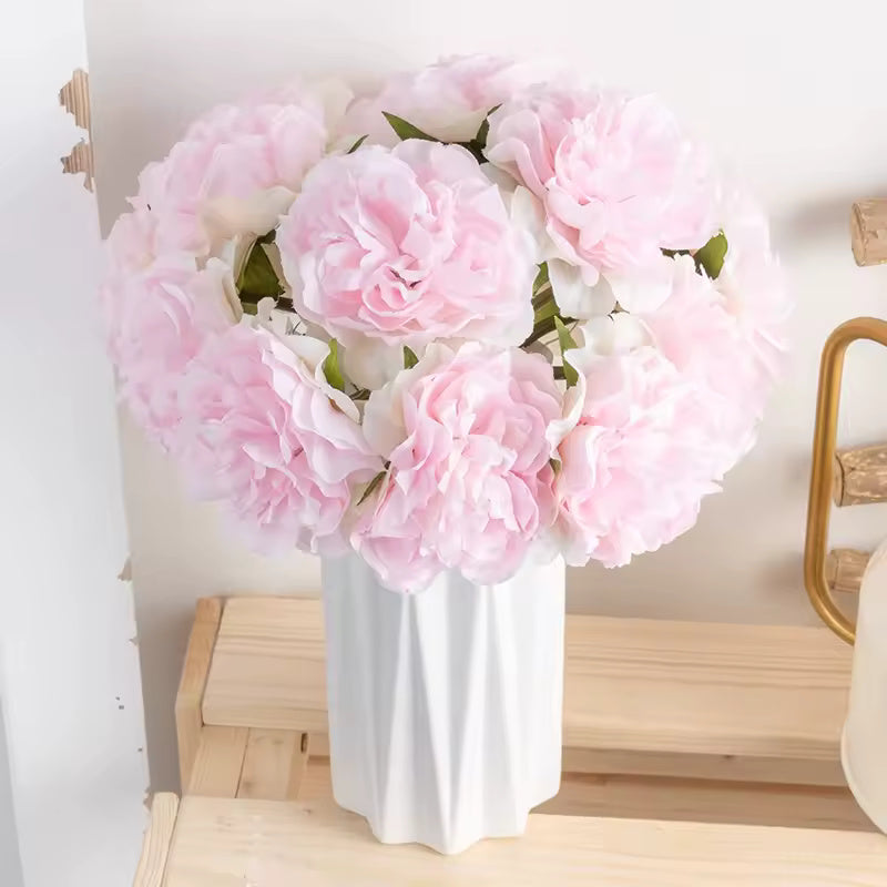 Pink Silk Artificial Peony Bouquet Flowers